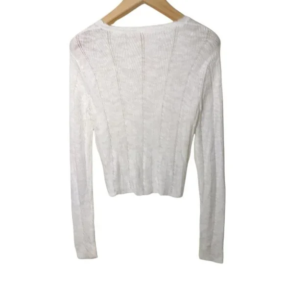 NWOT Rebecca Taylor Chevron Cardigan Large Cream Cotton Blend Sweater - Picture 5 of 7